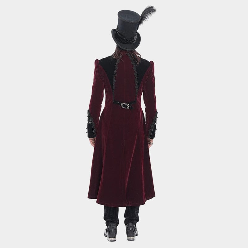 DEVIL FASHION Men's Gothic Beaded Trim Buckle Strap Zip Jacket Red