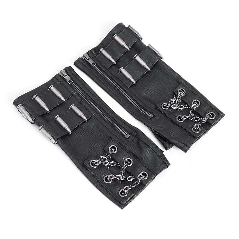 DEVIL FASHION Men's Gothic Bullet Zipper Fingerless Gloves