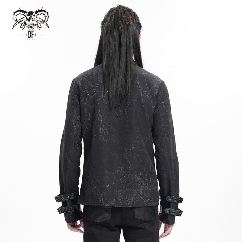 DEVIL FASHION Men's Gothic Chain Buckle-up Shirt