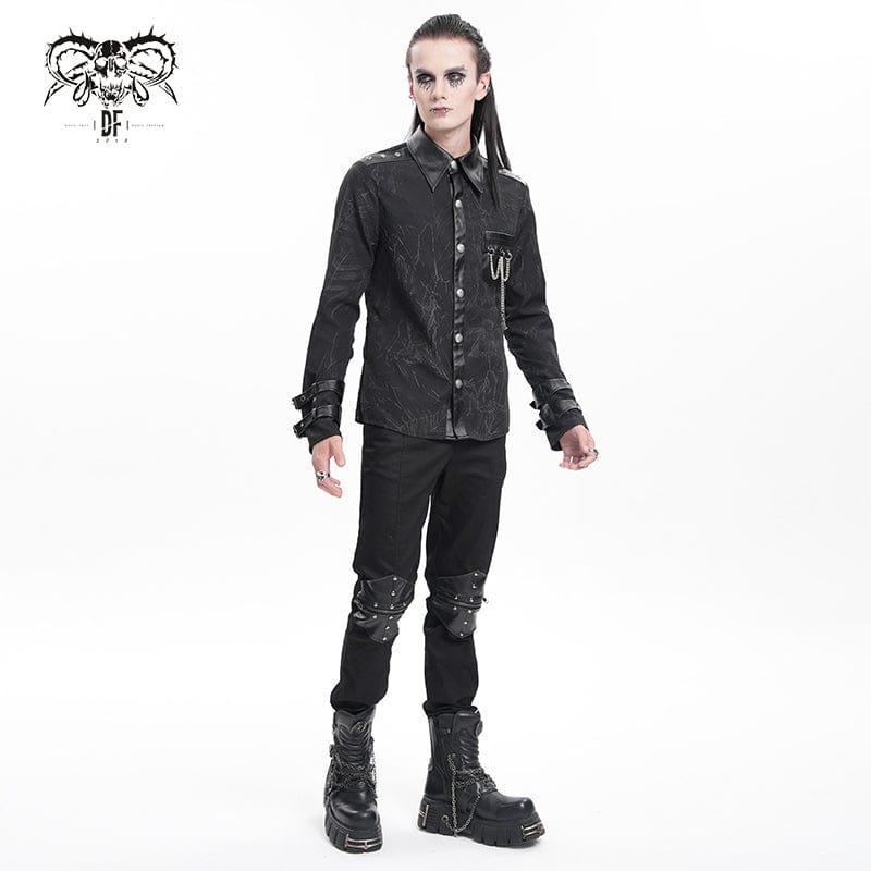 DEVIL FASHION Men's Gothic Chain Buckle-up Shirt