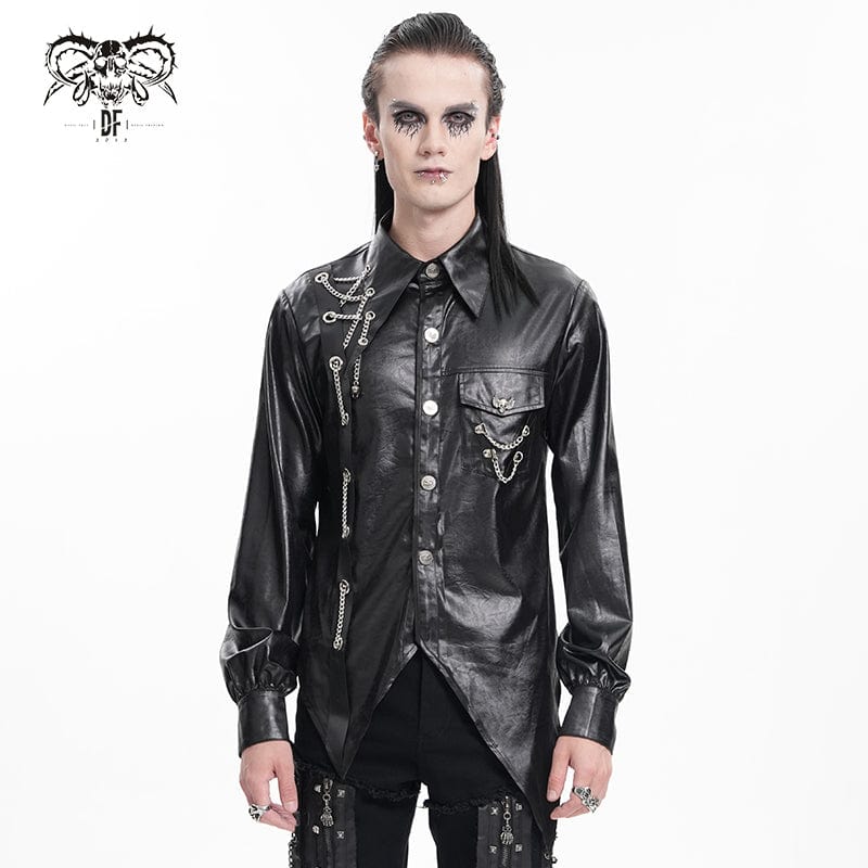 DEVIL FASHION Men's Gothic Chain Eyelets Skull Shirt
