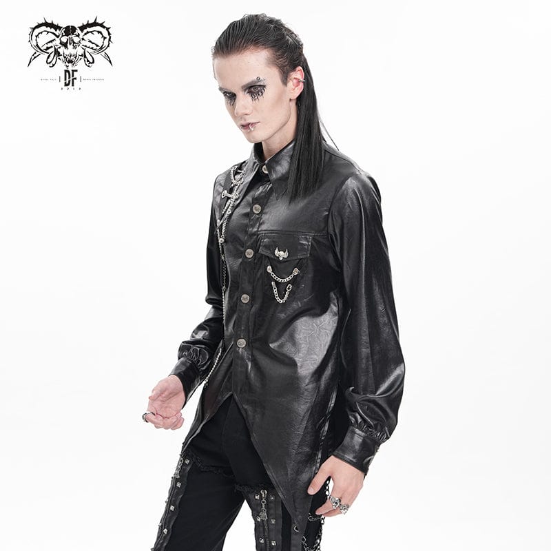 DEVIL FASHION Men's Gothic Chain Eyelets Skull Shirt