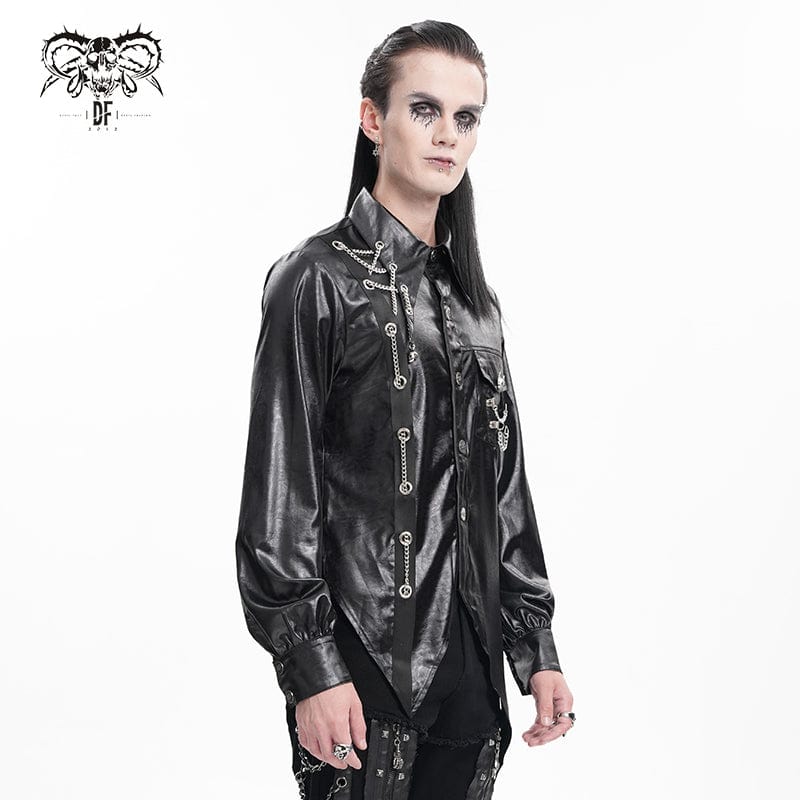 DEVIL FASHION Men's Gothic Chain Eyelets Skull Shirt