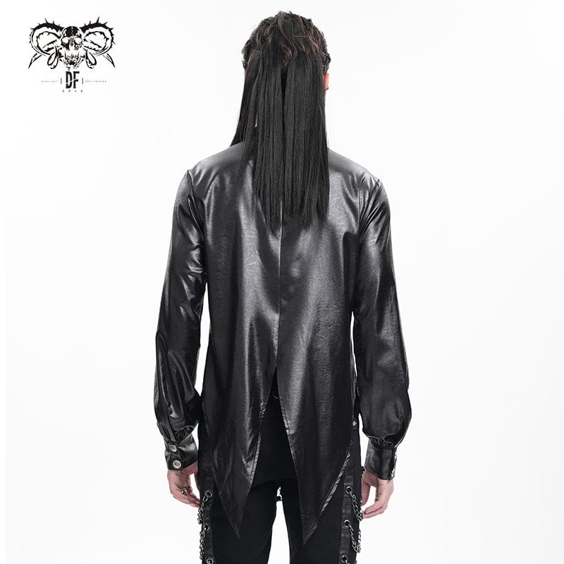 DEVIL FASHION Men's Gothic Chain Eyelets Skull Shirt