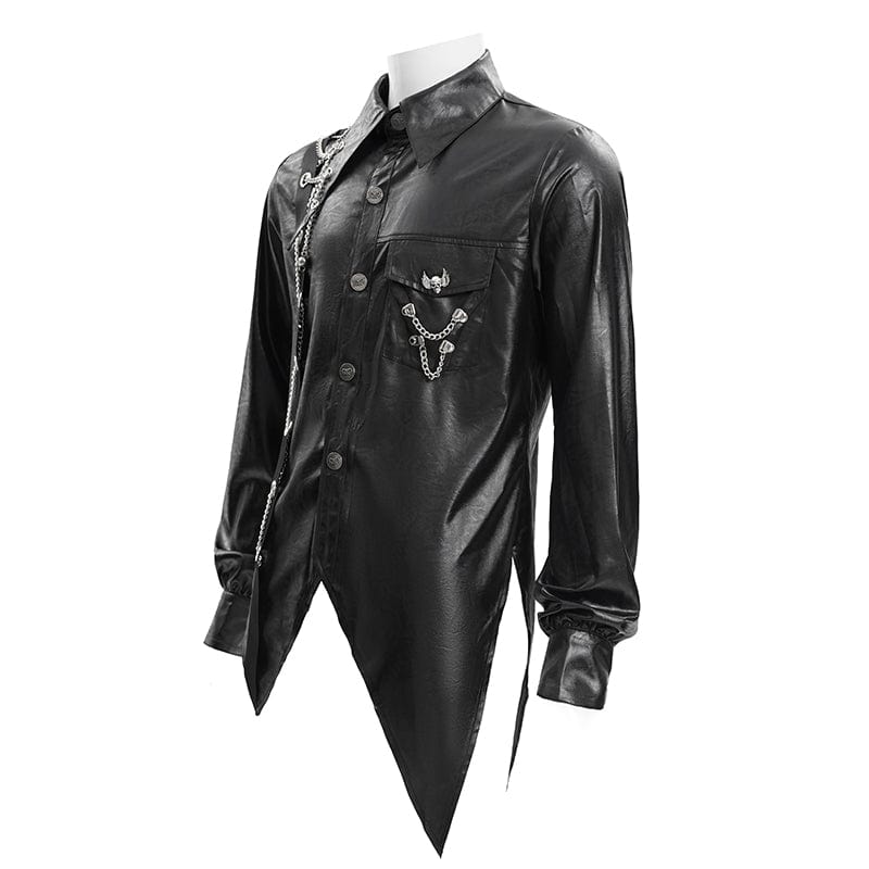 DEVIL FASHION Men's Gothic Chain Eyelets Skull Shirt