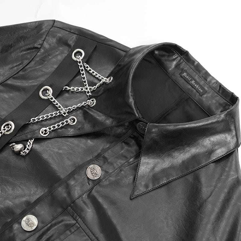 DEVIL FASHION Men's Gothic Chain Eyelets Skull Shirt