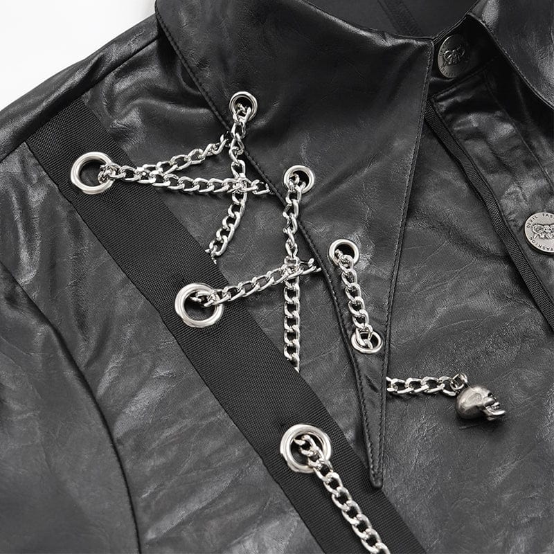 DEVIL FASHION Men's Gothic Chain Eyelets Skull Shirt