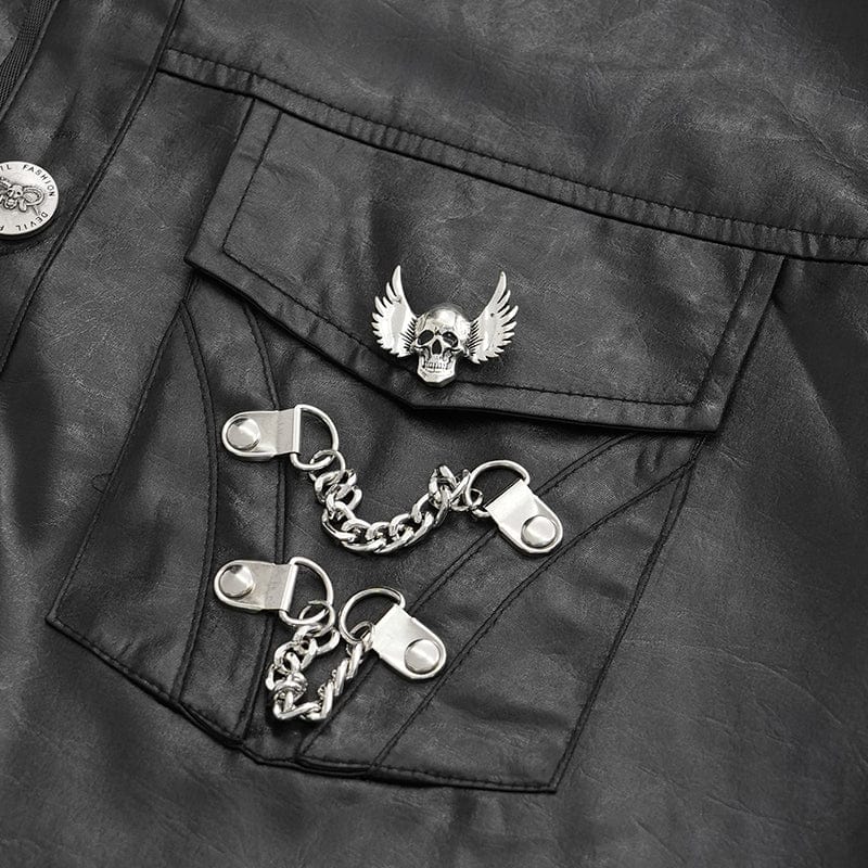 DEVIL FASHION Men's Gothic Chain Eyelets Skull Shirt