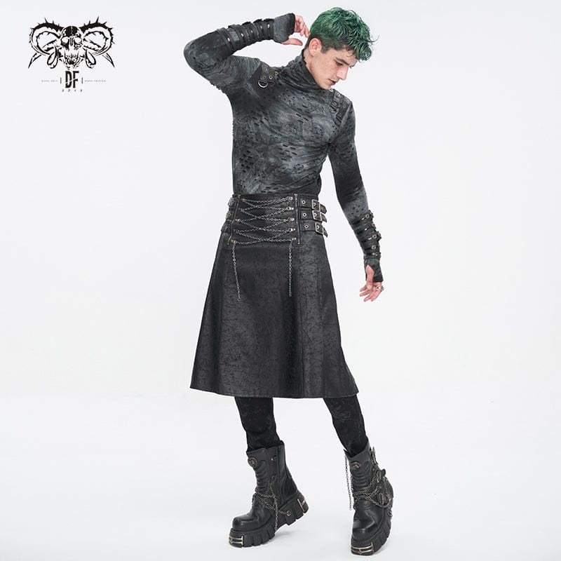 DEVIL FASHION Men's Gothic Chain Multi-buckle Skirt