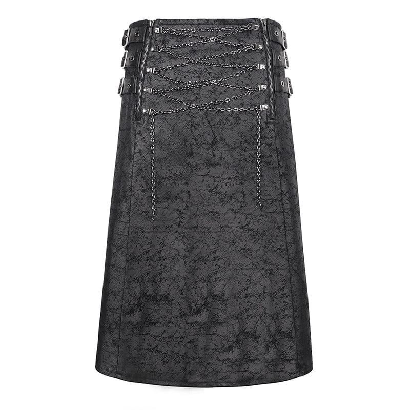 DEVIL FASHION Men's Gothic Chain Multi-buckle Skirt