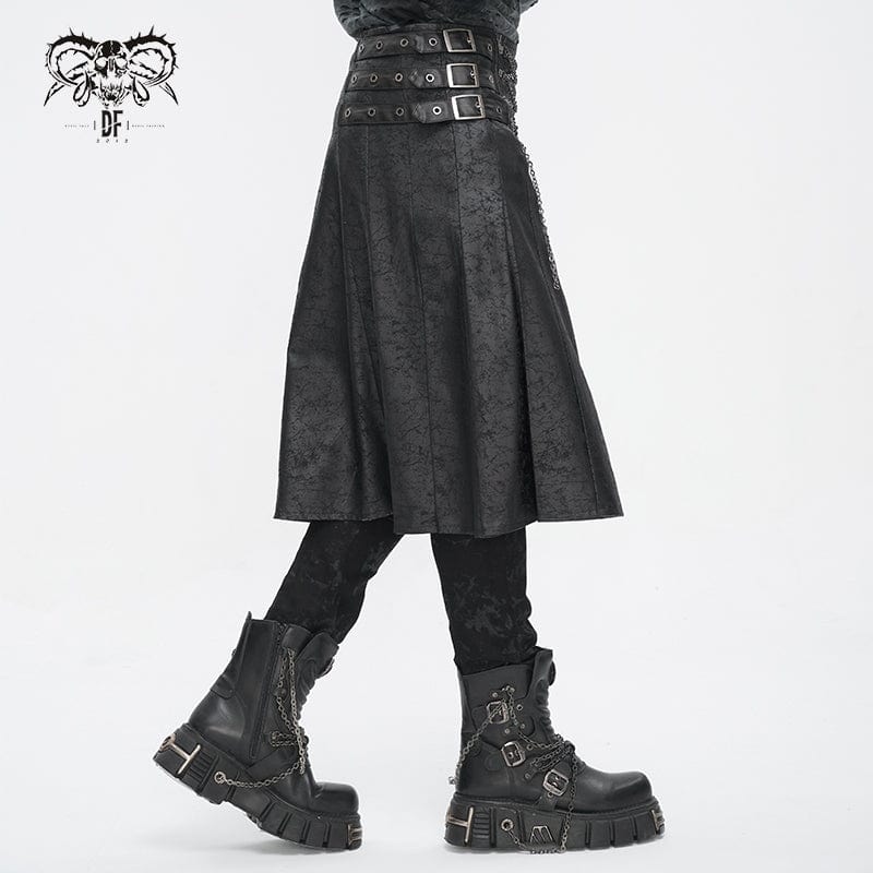 DEVIL FASHION Men's Gothic Chain Multi-buckle Skirt