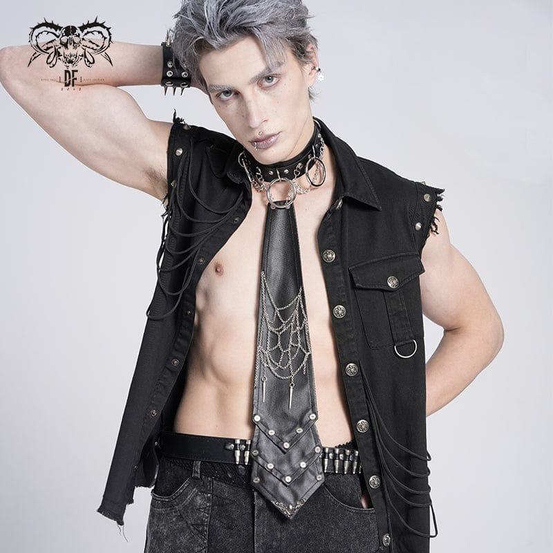 DEVIL FASHION Men's Gothic Chain Splice Buckle Choker Necktie
