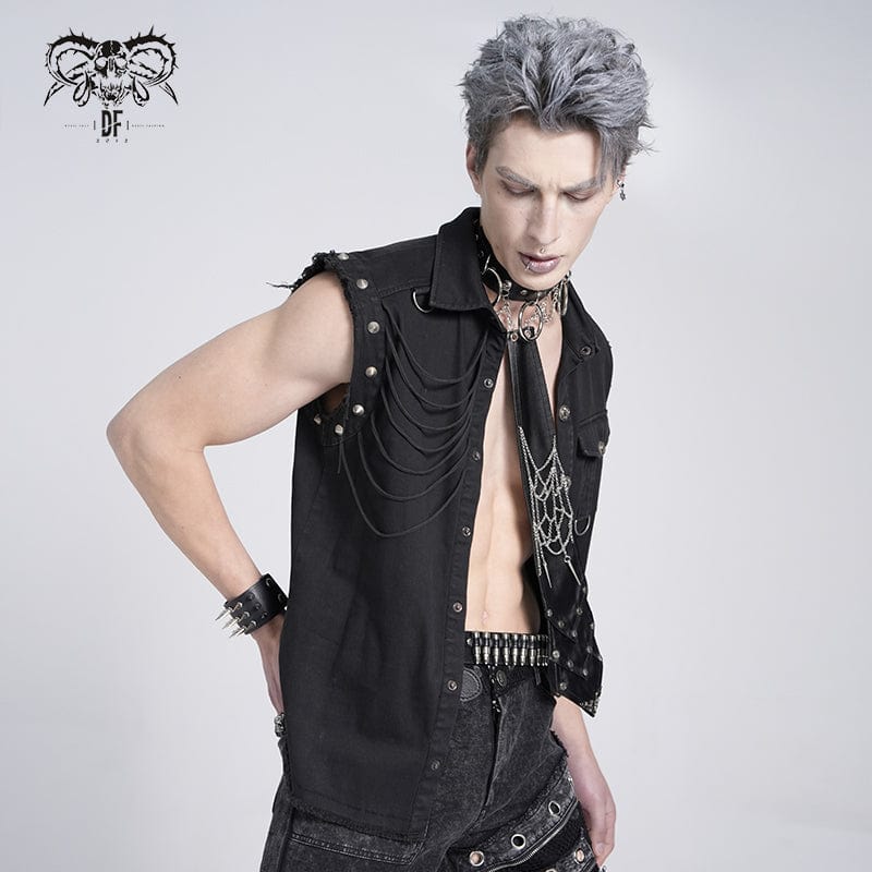 DEVIL FASHION Men's Gothic Chain Splice Buckle Choker Necktie