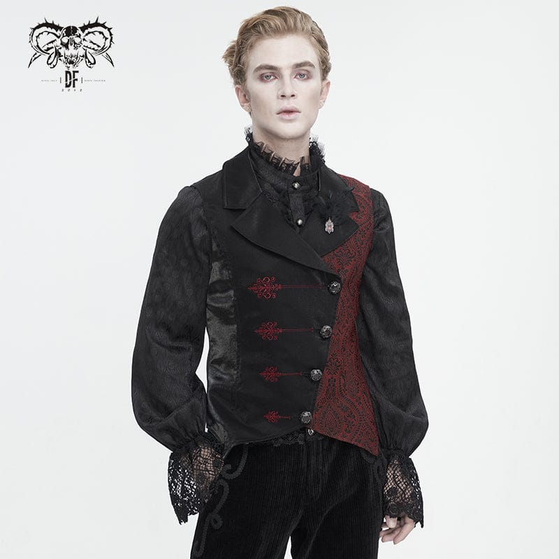 DEVIL FASHION Men's Gothic Contrast Color Embossed Feather Waistcoat