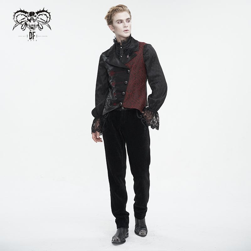 DEVIL FASHION Men's Gothic Contrast Color Embossed Feather Waistcoat
