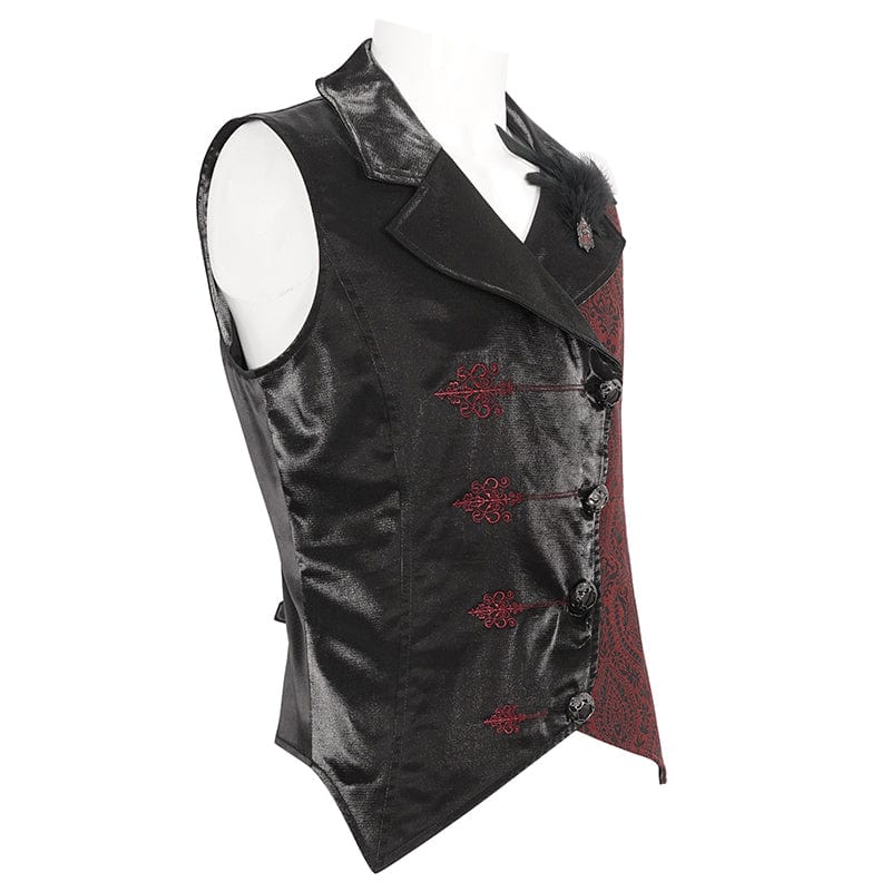 DEVIL FASHION Men's Gothic Contrast Color Embossed Feather Waistcoat