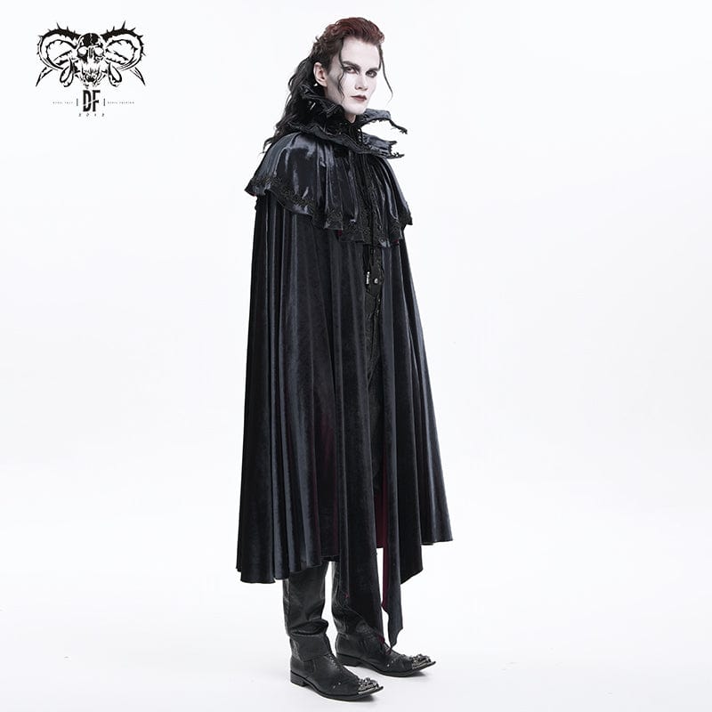 DEVIL FASHION Men's Gothic Crochet Strap Cloak Black Red