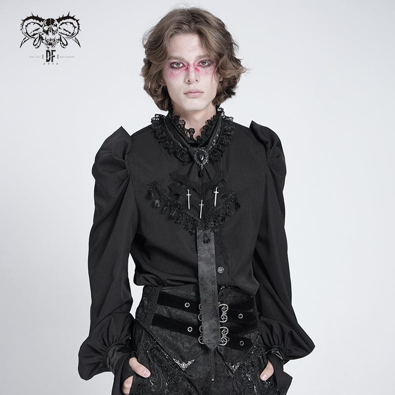 DEVIL FASHION Men's Gothic Cross Embroidered Tassel Necktie