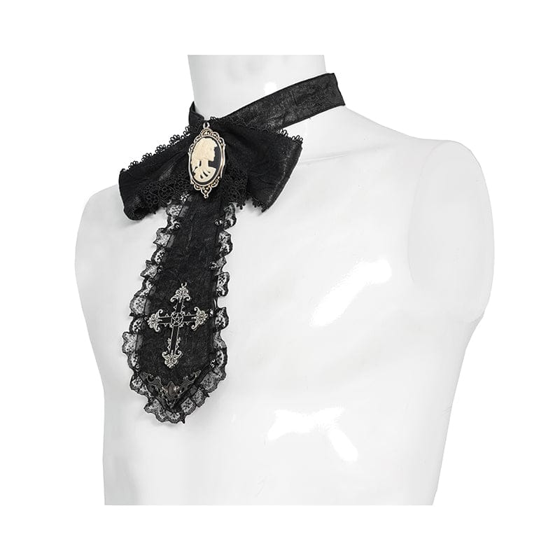 DEVIL FASHION Men's Gothic Cross Lace Ruffled Neckwear Black