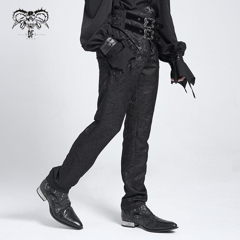 DEVIL FASHION Men's Gothic Double Buckles High-waisted Suit Pants