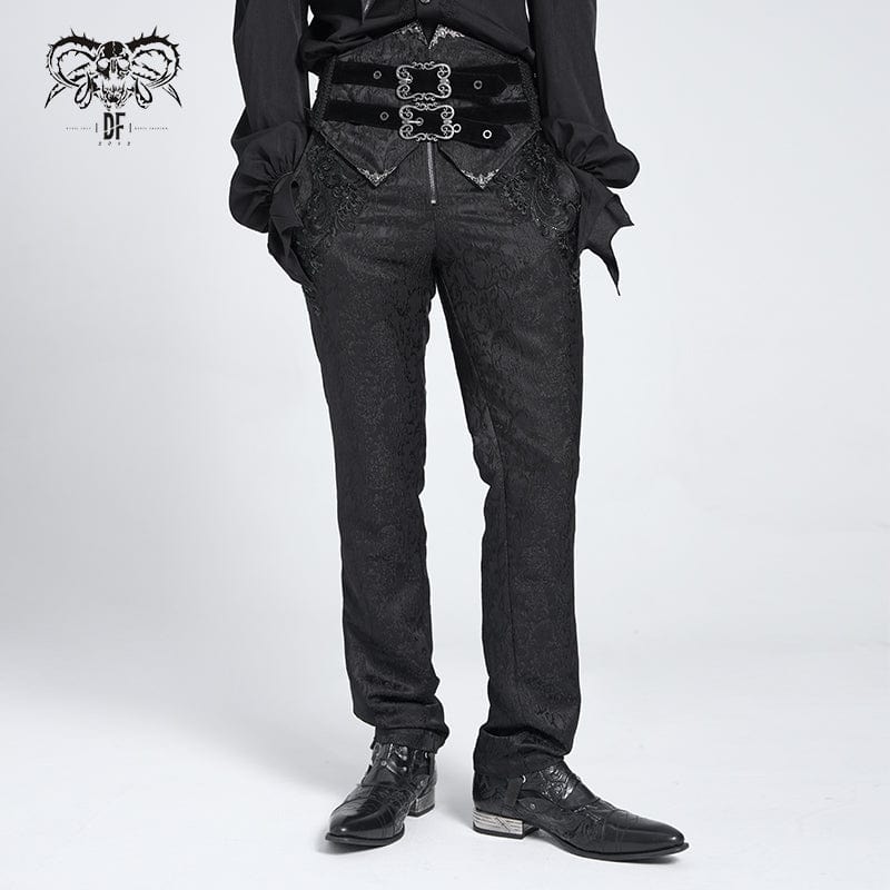 DEVIL FASHION Men's Gothic Double Buckles High-waisted Suit Pants