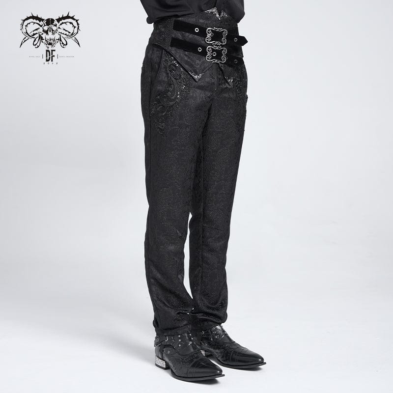 DEVIL FASHION Men's Gothic Double Buckles High-waisted Suit Pants