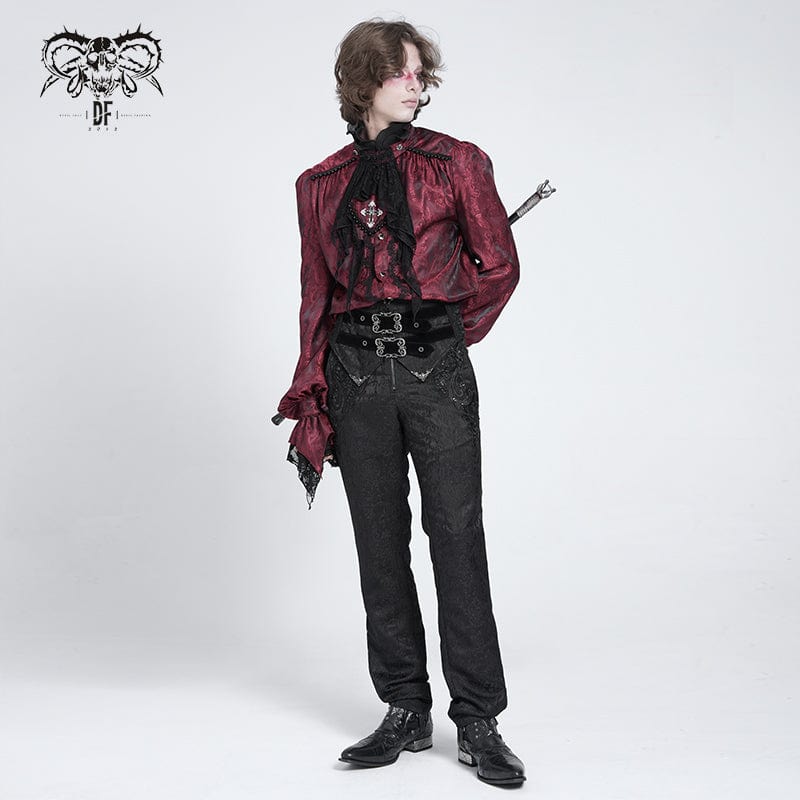 DEVIL FASHION Men's Gothic Double Buckles High-waisted Suit Pants