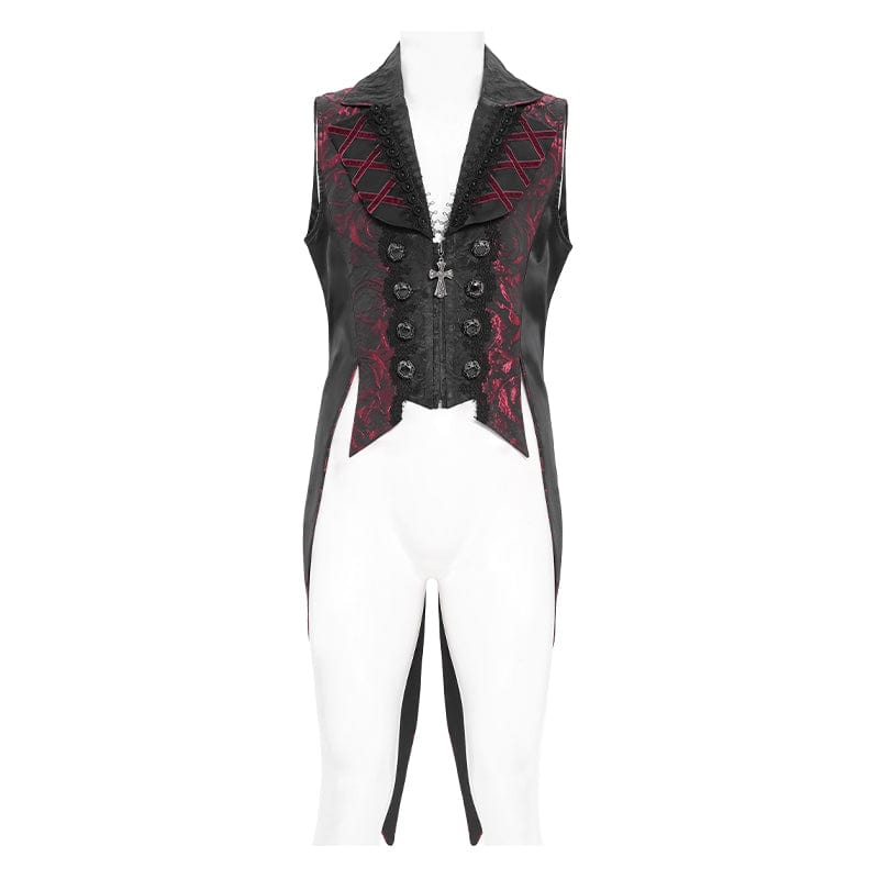 DEVIL FASHION Men's Gothic Double Color Rose Swallow-tailed Waistcoat