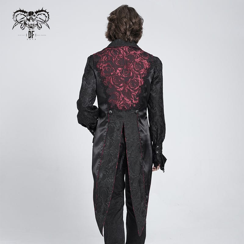 DEVIL FASHION Men's Gothic Double Color Rose Swallow-tailed Waistcoat