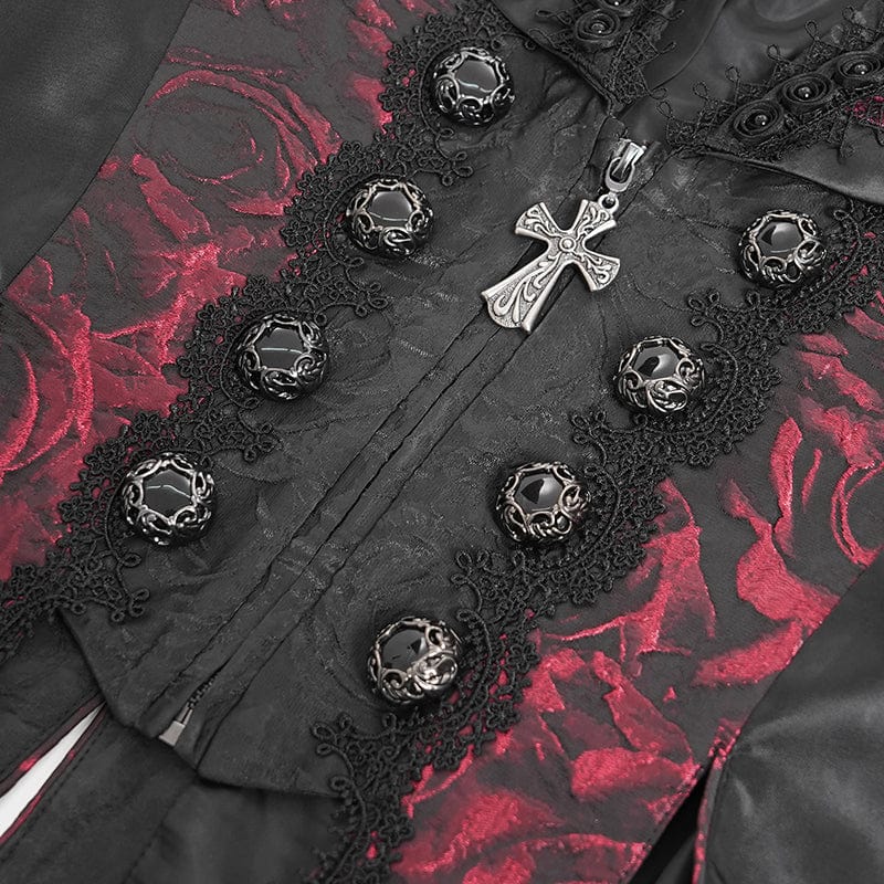 DEVIL FASHION Men's Gothic Double Color Rose Swallow-tailed Waistcoat