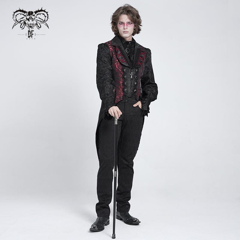 DEVIL FASHION Men's Gothic Double Color Rose Swallow-tailed Waistcoat