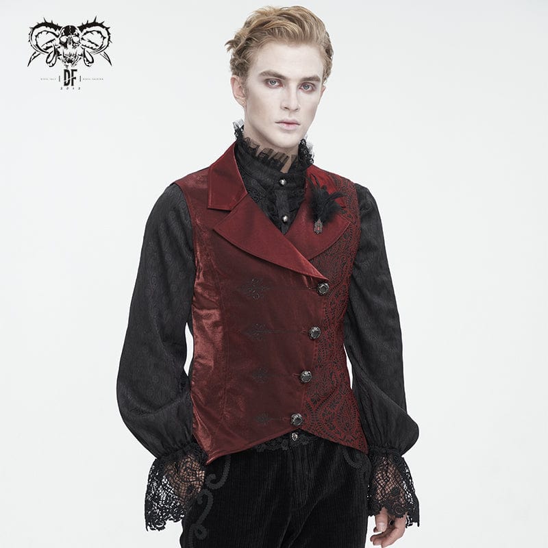 DEVIL FASHION Men's Gothic Embossed Feather Waistcoat