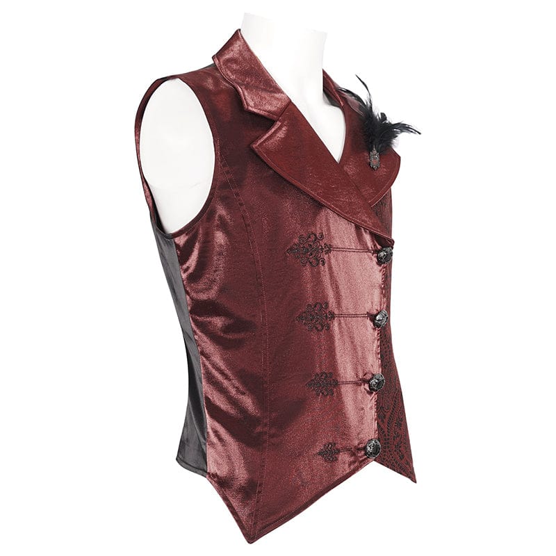DEVIL FASHION Men's Gothic Embossed Feather Waistcoat