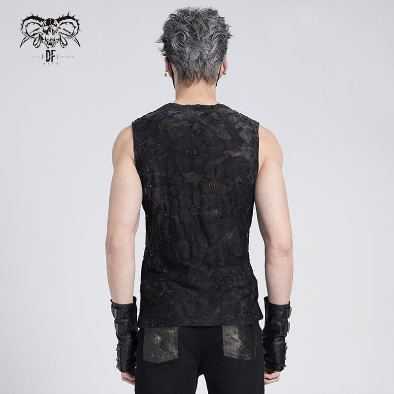 DEVIL FASHION Men's Gothic Eyelet Strap Distressed Vest