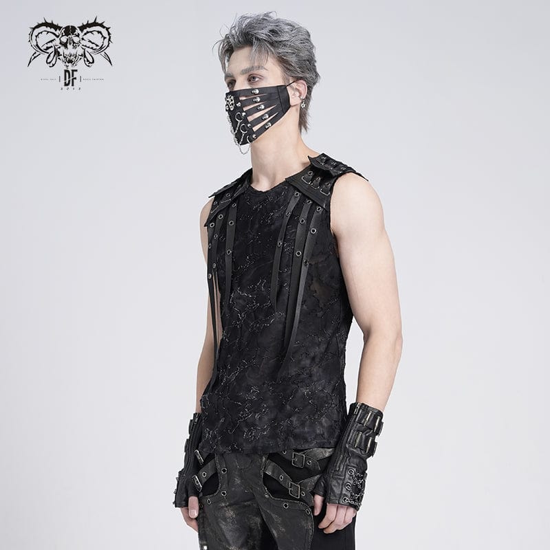 DEVIL FASHION Men's Gothic Eyelet Strap Distressed Vest
