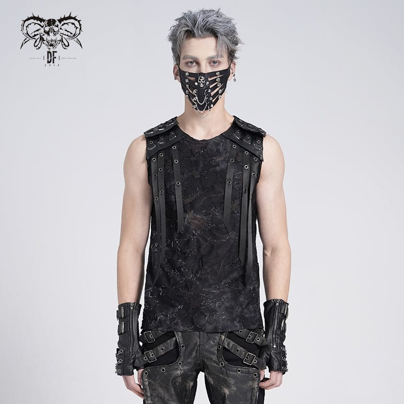 DEVIL FASHION Men's Gothic Eyelet Strap Distressed Vest