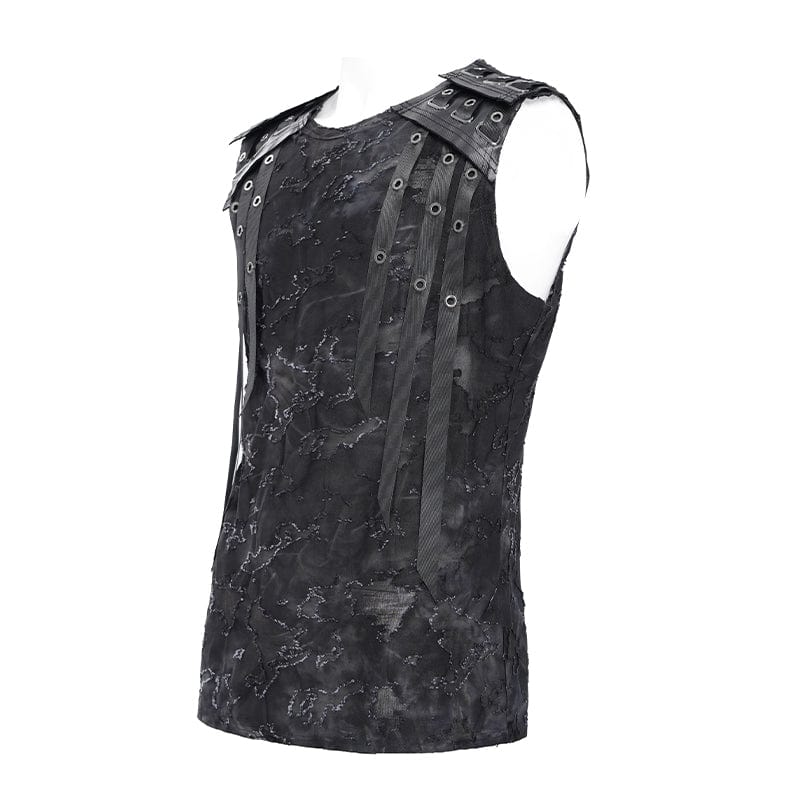 DEVIL FASHION Men's Gothic Eyelet Strap Distressed Vest