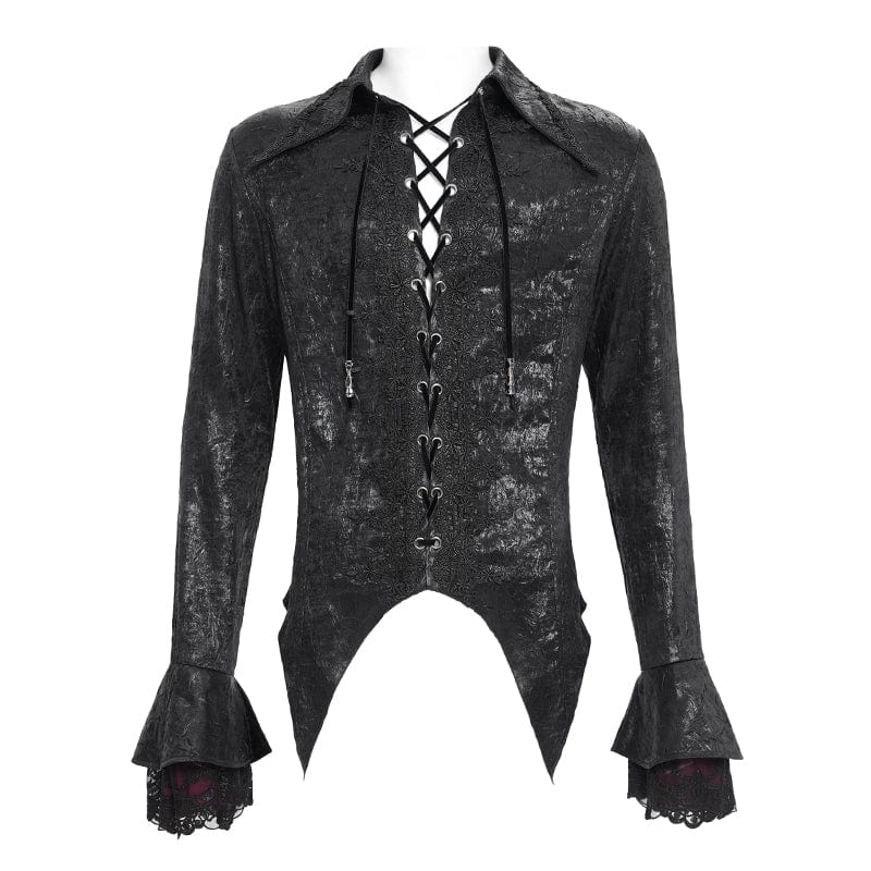 DEVIL FASHION Men's Gothic Flared Sleeved Lace-up Swallow-tailed Shirt