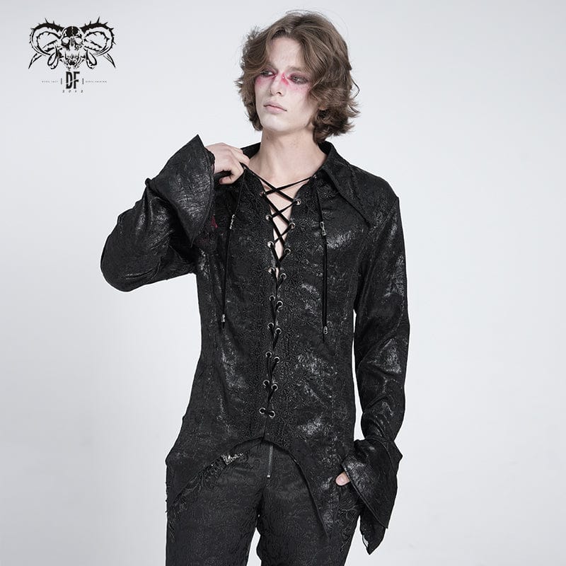 DEVIL FASHION Men's Gothic Flared Sleeved Lace-up Swallow-tailed Shirt