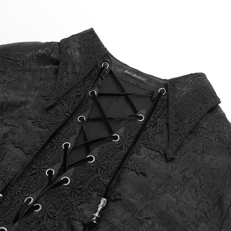 DEVIL FASHION Men's Gothic Flared Sleeved Lace-up Swallow-tailed Shirt