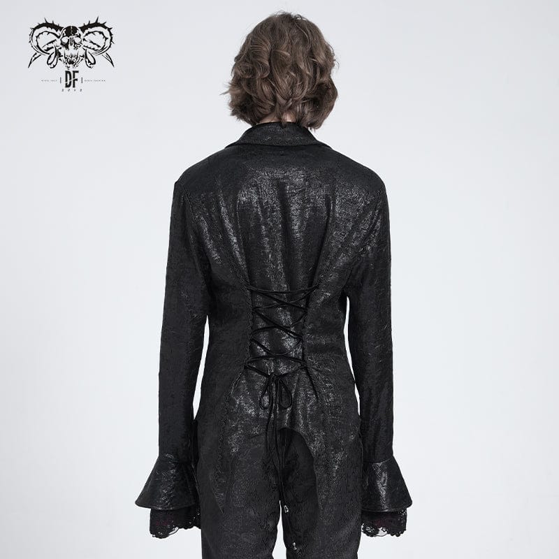 DEVIL FASHION Men's Gothic Flared Sleeved Lace-up Swallow-tailed Shirt