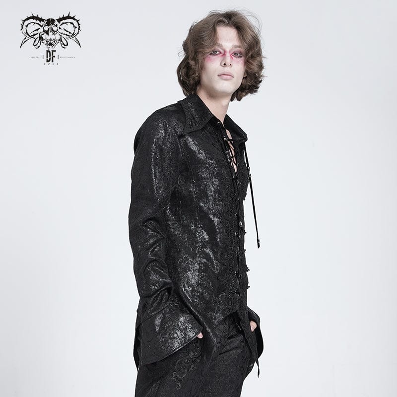 DEVIL FASHION Men's Gothic Flared Sleeved Lace-up Swallow-tailed Shirt