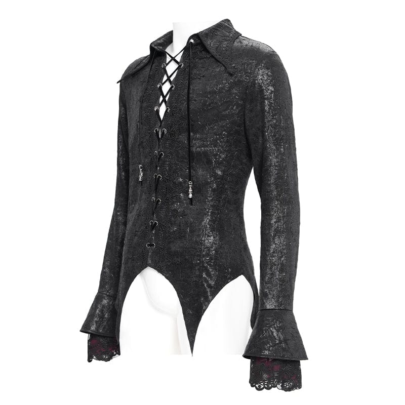 DEVIL FASHION Men's Gothic Flared Sleeved Lace-up Swallow-tailed Shirt