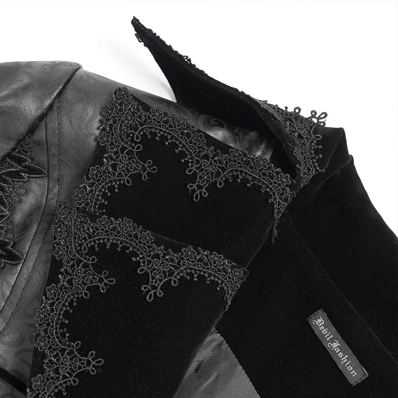 DEVIL FASHION Men's Gothic Floral Crochet Lace-up Bell Sleeved Coat