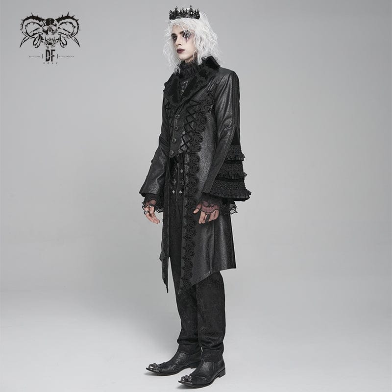 DEVIL FASHION Men's Gothic Floral Crochet Lace-up Bell Sleeved Coat