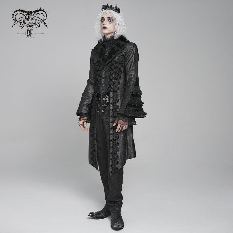DEVIL FASHION Men's Gothic Floral Crochet Lace-up Bell Sleeved Coat