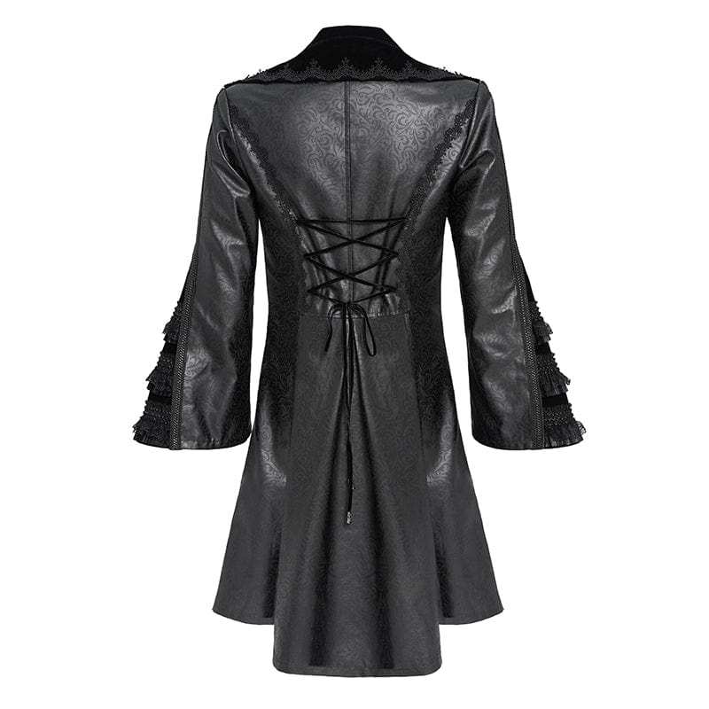 DEVIL FASHION Men's Gothic Floral Crochet Lace-up Bell Sleeved Coat