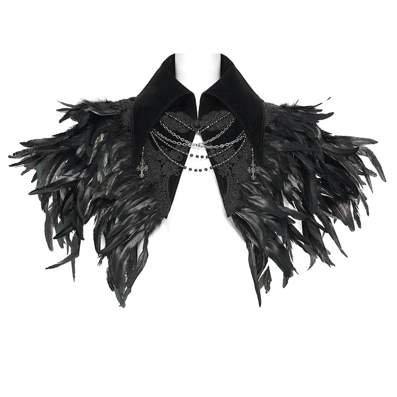 DEVIL FASHION Men's Gothic Floral Embroidered Feather Cape