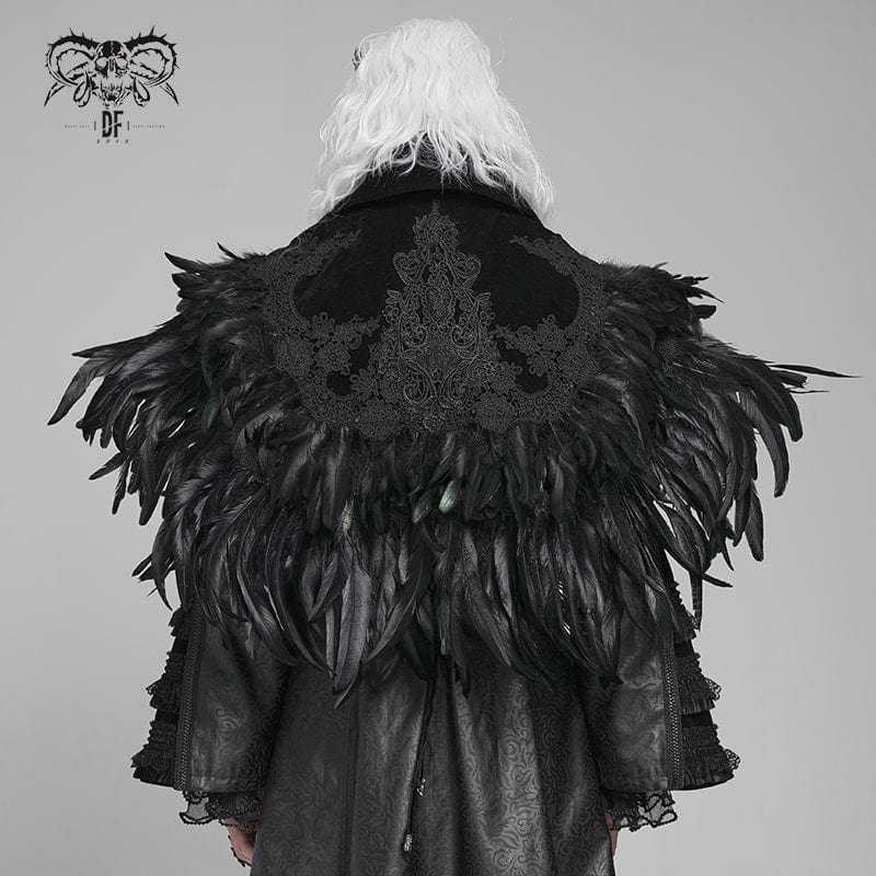 DEVIL FASHION Men's Gothic Floral Embroidered Feather Cape