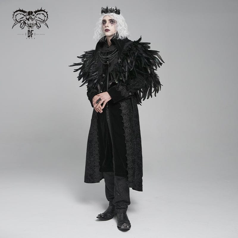 DEVIL FASHION Men's Gothic Floral Embroidered Feather Cape